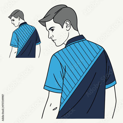 Vector illustration of a man in a black kimono standing with his back turned