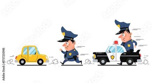 Police officers in pursuit of a yellow car, illustrating a car chase scenario