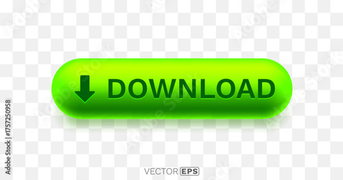 Shiny green download button with a downward arrow. Modern web interface element.