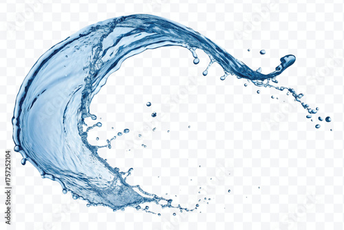dynamic navy or sky blue liquid  water splash in curve style isolated on transparent background