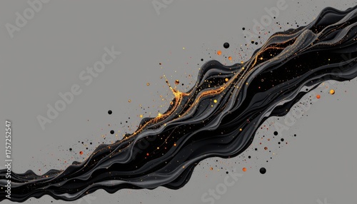Black and gold liquid abstract splash art on white
