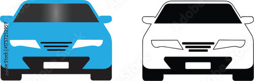 SALOON CAR COLORED VECTOR AND BLACK AND WHITE ILLUSTRATION ICONS