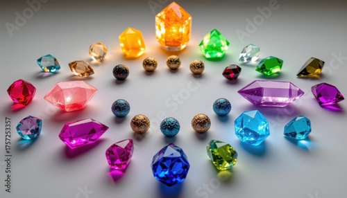 Circle of multicolored crystals and metallic beads
