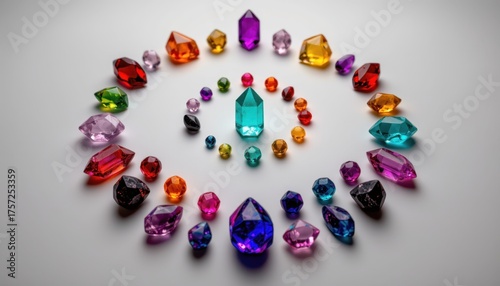 Circle of multicolored crystals and metallic beads
