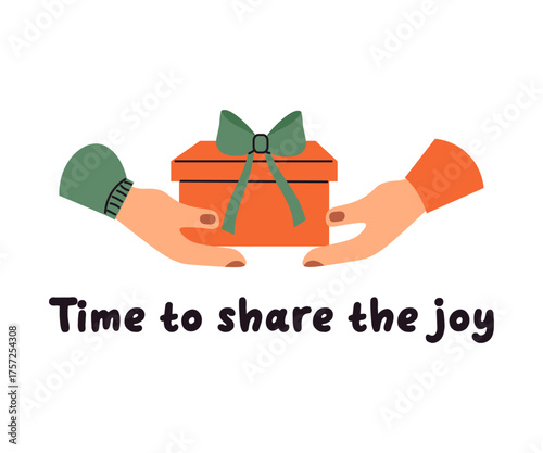 Christmas present decorated with bow. exchange presents. Festive Vector illustration