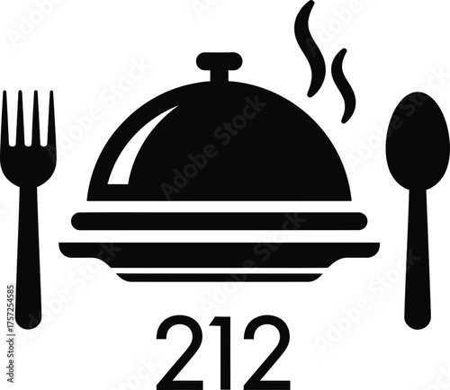 Restaurant serving dish with utensils and number 212