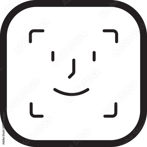 Face ID recognition icon in black color flat and line style, biometric face scan symbol, facial identification and security authentication vector