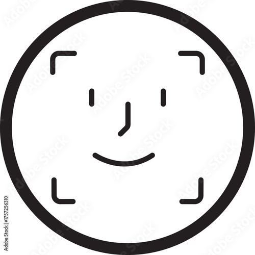 Face ID recognition icon in black color flat and line style, biometric face scan symbol, facial identification and security authentication vector