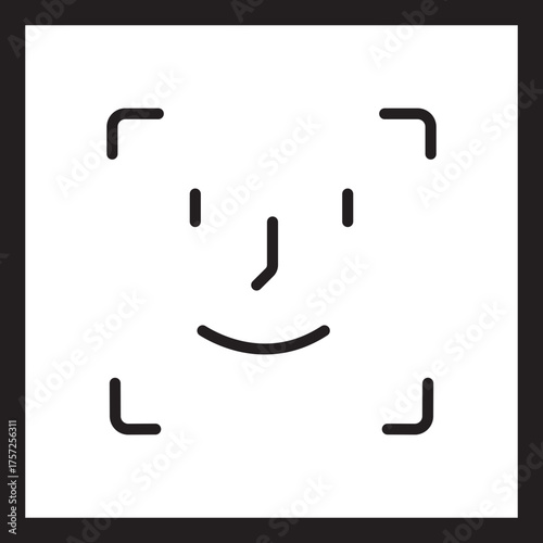 Face ID recognition icon in black color flat and line style, biometric face scan symbol, facial identification and security authentication vector