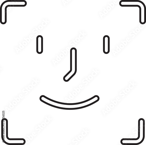 Face ID recognition icon in black color line style, biometric face scan symbol, facial identification and security authentication vector
