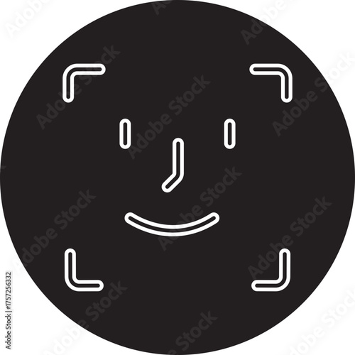 Face ID recognition icon in black color flat style, biometric face scan symbol, facial identification and security authentication vector