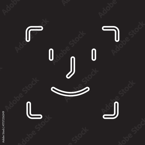 Face ID recognition icon in black color flat style, biometric face scan symbol, facial identification and security authentication vector