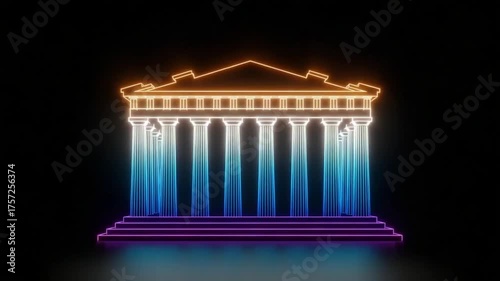 Neon Parthenon Illustration on Black Background