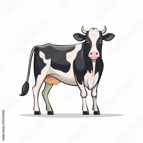 Dairy Cow: A detailed illustration of a dairy cow, showcasing its distinct black and white patterns, horns, and gentle demeanor.