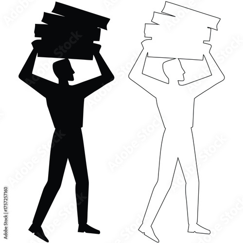 Silhouette of a man carrying a heavy load vector illustration depicting burden and responsibility isolated on white background