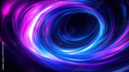 A vibrant swirl of blue and purple light creates a mesmerizing, abstract visual effect reminiscent of motion and energy.