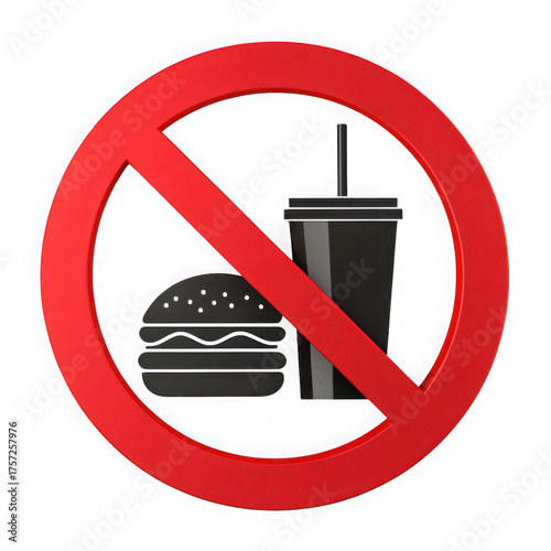 No food or drink allowed sign with burger and cup isolated on transparent background
