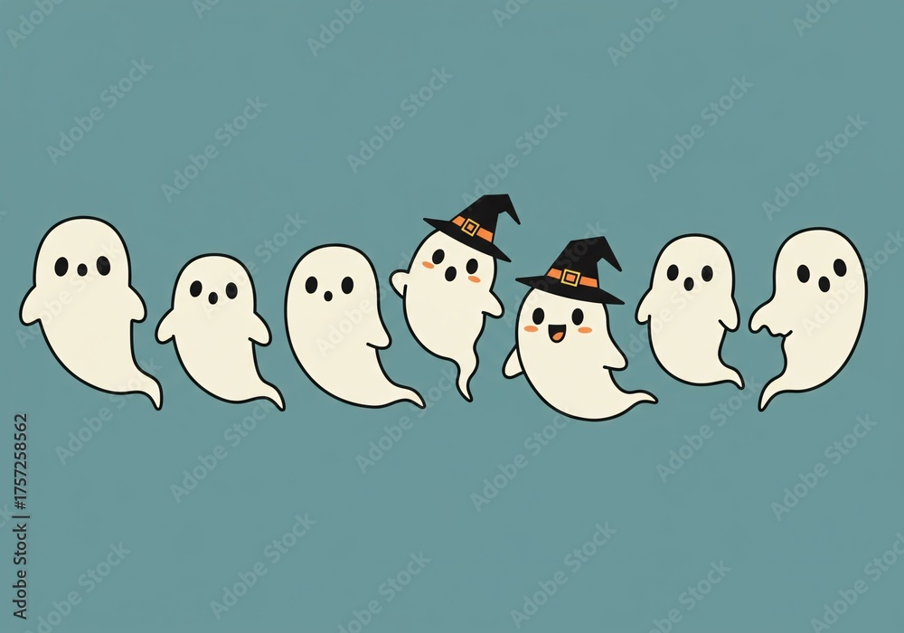 Obraz premium Cute Halloween Ghost Parade