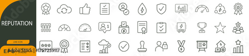 Reputation Icon Set – 36 Line Style Symbols for Trust, Achievement, and Social Recognition