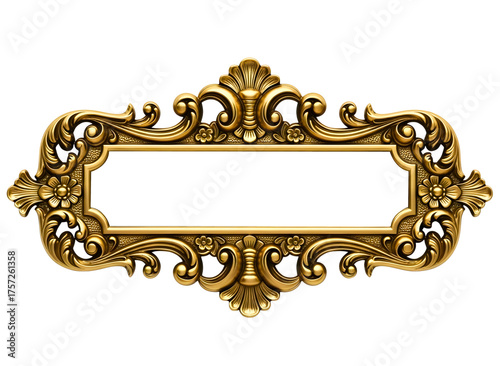 Ornate golden baroque picture frame isolated on transparent background