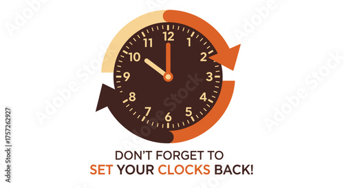 Conceptual graphic for changing clocks in autumn, symbolizing the annual 'fall back' to standard time, a seasonal time shift