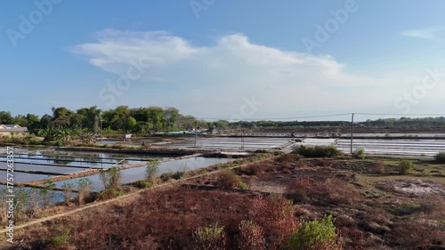 Wallpaper Mural Rural salt farming fields near roads and electricity poles and blue sky in tropical Indonesian rural landscape in summer season. Torontodigital.ca