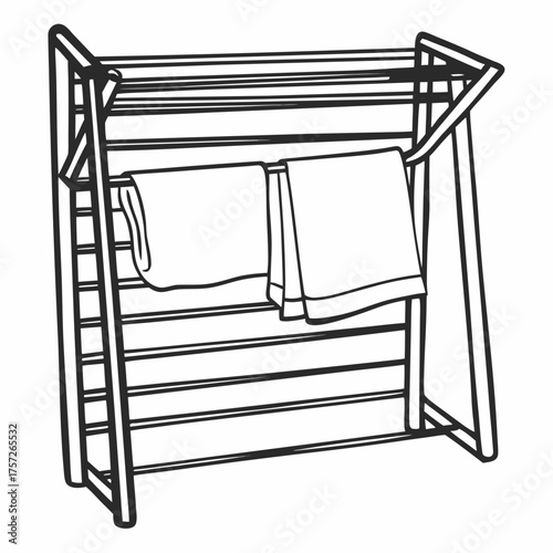 Drying rack with towels hanging in minimalist style  