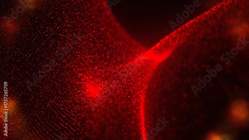 Abstract red particle field forming wavy lines with dynamic movement