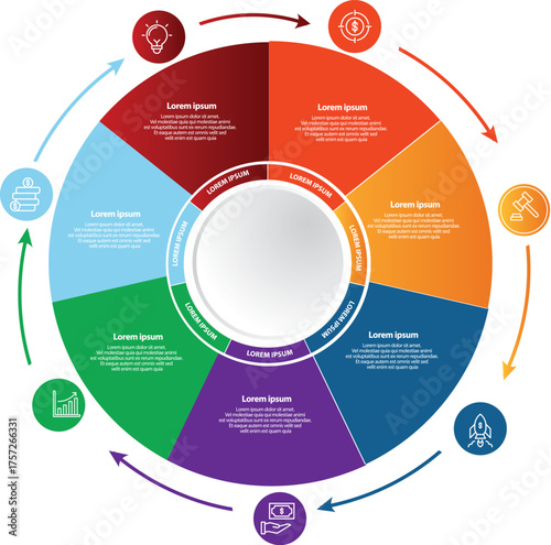 Collection of vector circle chart infographic templates for presentations, advertising, layouts, annual reports. 7 options, steps, parts	
