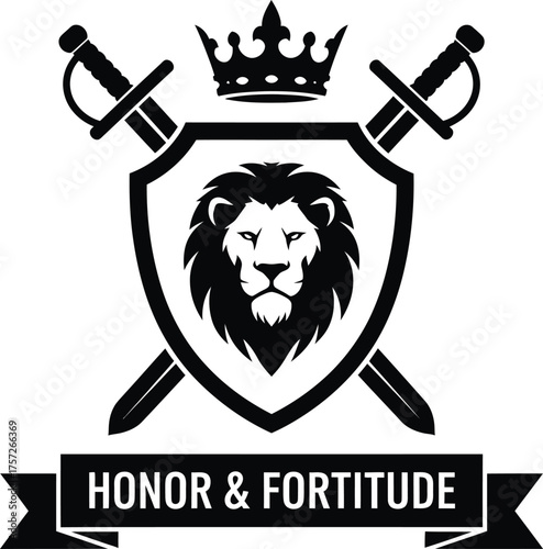 Lion crest with crossed swords and crown emblem