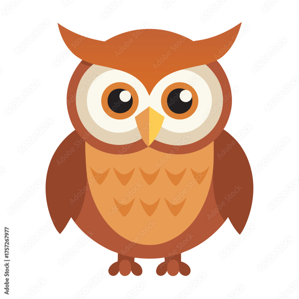 Naklejka premium Owl Vector Illustration, Cute Flat Cartoon Mascot Isolated on White Background