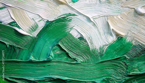 Closeup Of Abstract Rough Green And White Art Painting Texture