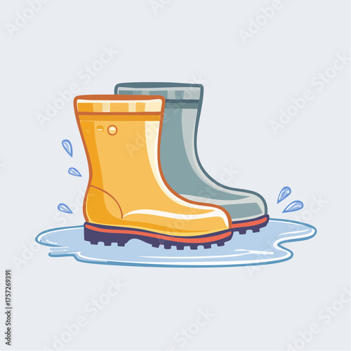 Colorful Rubber Boots Cartoon Illustration for Rainy Days Protection Equipment