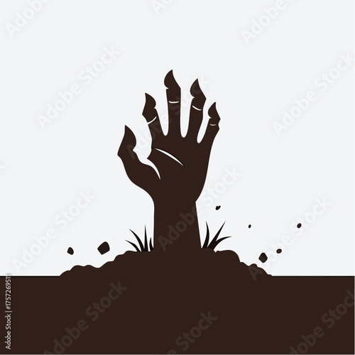 Creepy zombie hand rising from the ground, a spooky and eerie halloween graphic