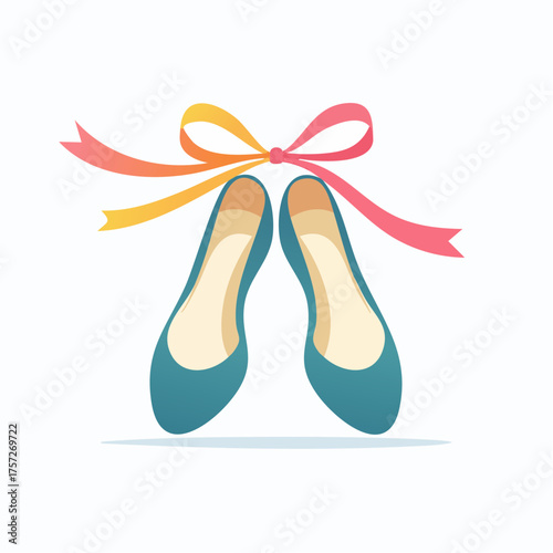 Elegant Ballet Flats with Colorful Ribbon Illustration for Dance and Fashion