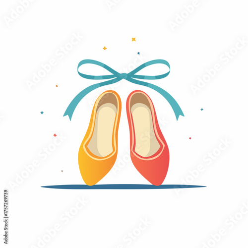 Elegant ballet shoes illustration with a light blue ribbon tied in a bow