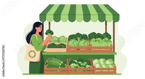 Fresh, local produce at the vibrant farmers market, supporting sustainable living and healthy eating with a reusable tote bag and delicious veggies