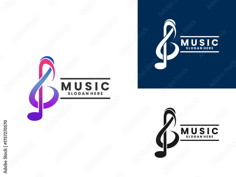 Fototapeta premium Music note line art vector template. Music audio logo design