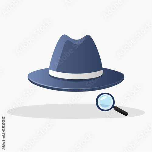 Investigation illustration: Mysterious detective hat with magnifying glass concept art