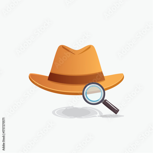 Investigation symbol: Detective hat and magnifying glass for searching clues