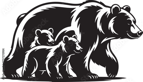 Bear Family Silhouette Walking Together Motherhood Wildlife Protection Nature Icon