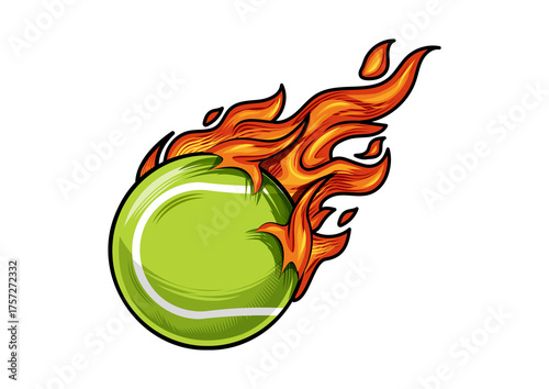 Tennis ball on fire, isolated on transparent background, vector illustration