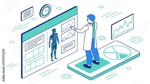 Doctor analyzing medical data on futuristic digital interface from smartphone platform