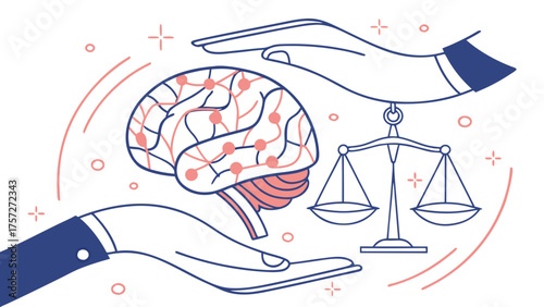 Mental health protection and psychological balance concept with brain and justice scale