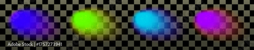 Bright abstract gradient blobs with neon glow. Round luminous shapes in blue, purpe, and green tones creating soft light and smooth color gradation.