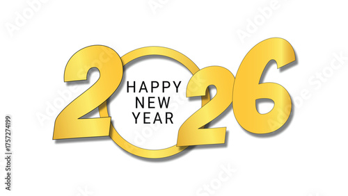 Golden “Happy New Year 2026” greeting with bold typography and circular frame, festive design ideal for seasonal branding and celebrations
