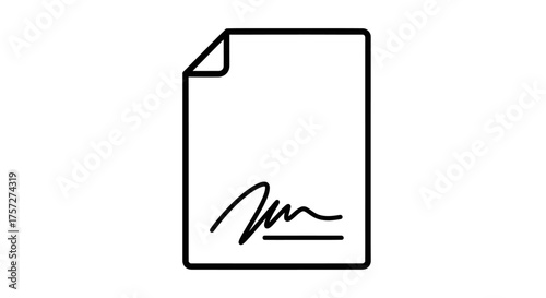 A simple line drawing of a document with a signature at the bottom.