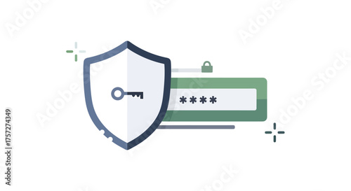 Secure login authentication concept with a shield icon protecting a password input field.
