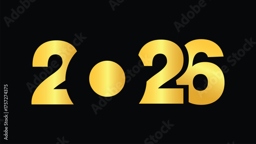Elegant golden 2026 typography on black background, modern celebratory design for New Year, event branding, or festive promotions