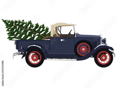 Vintage Truck Carrying a Christmas Tree